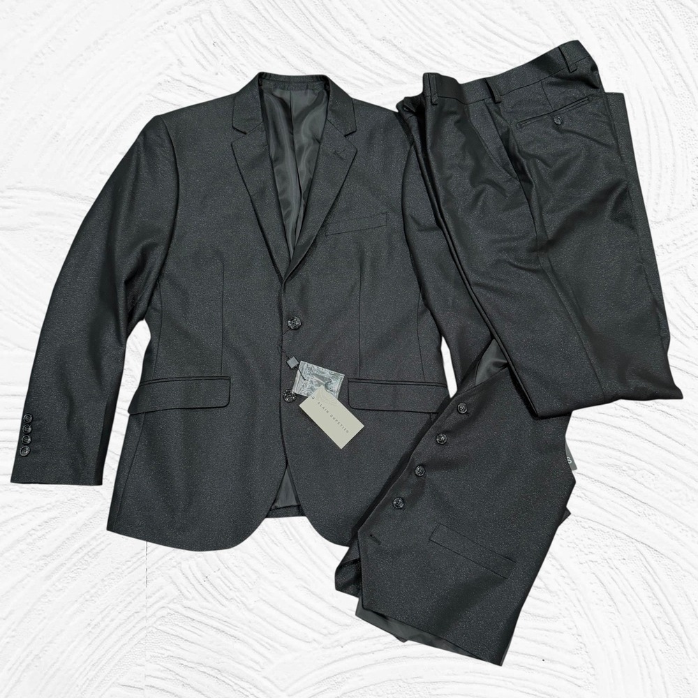 Alain Dupetit 3 Piece Suit Black Shimmer Slim 38S  32x35(unhemmed) Tetron Rayon